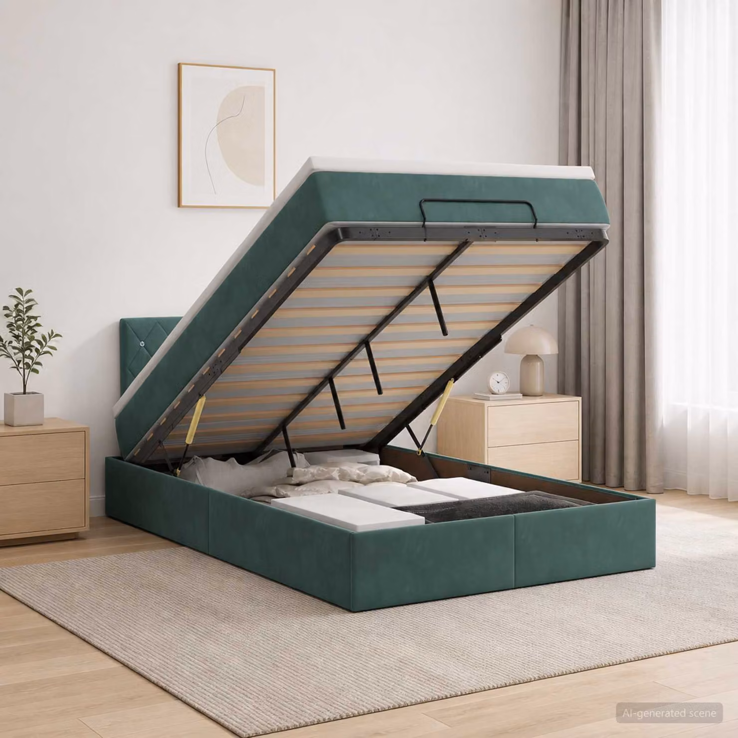 Letto ottomano con materasso vidaXL in velluto verde scuro L/P/H: 120 x 200 x 193 cm