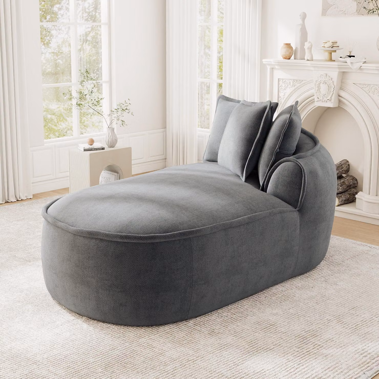Divano Manchester, chaise longue destra, tessuto in velluto, cuscini inclusi, confortevole (grigio)