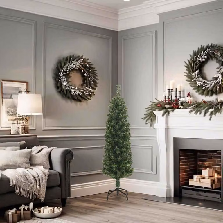 vidaXL Albero di Natale Artificiale Sottile con Base Verde 120 cm PVC