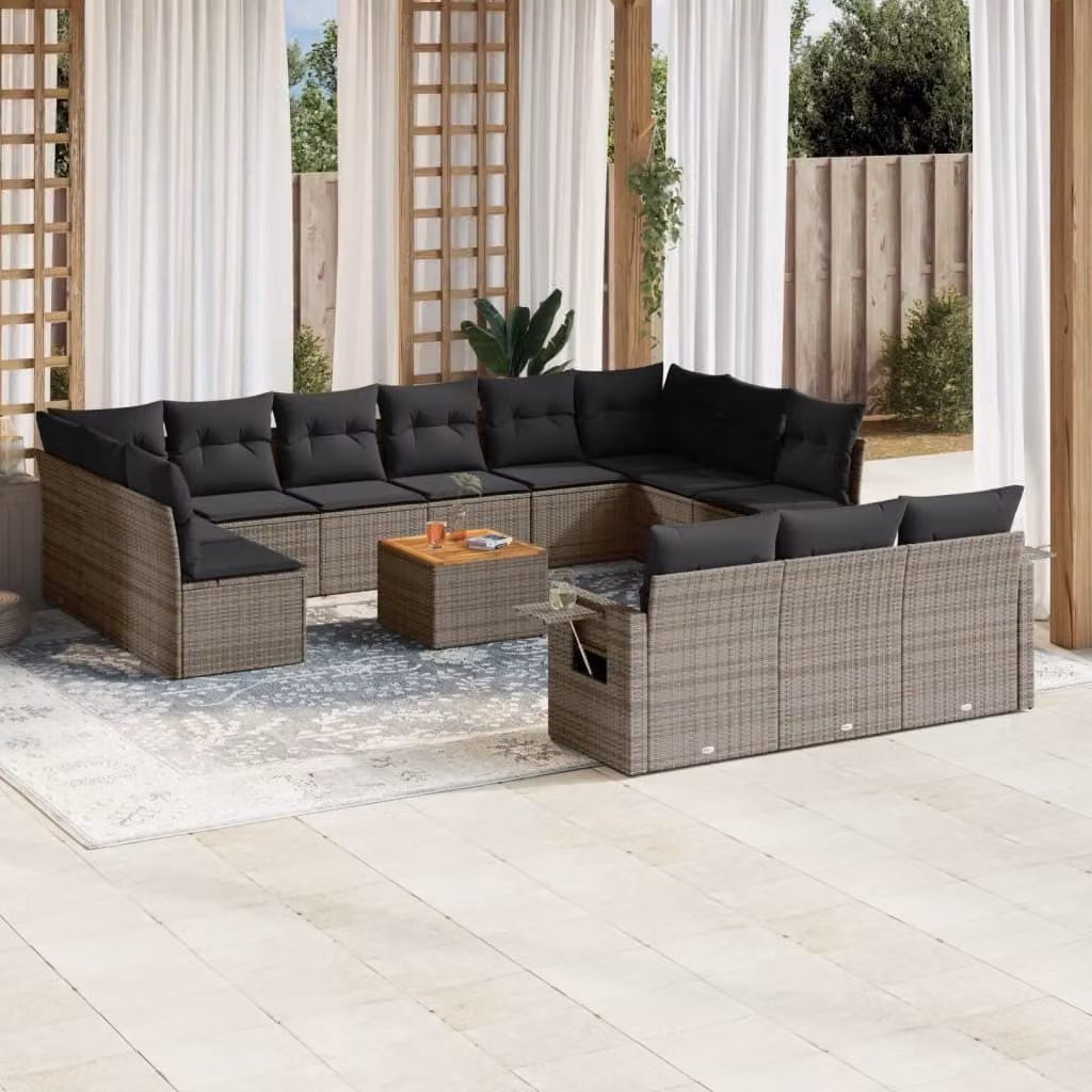 Maison Exclusive - Set Divani da Giardino 14pz con Cuscini in Polyrattan Grigio