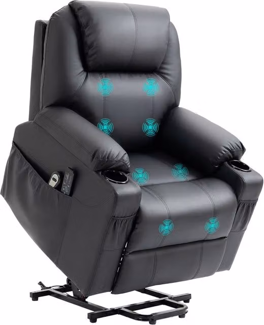 Poltrona Alzapersona Reclinabile Massaggiante a 8 Punti con Poggiapiedi, Seduta Relax Imbottita per Casa, 88x92x106 cm, Nero
