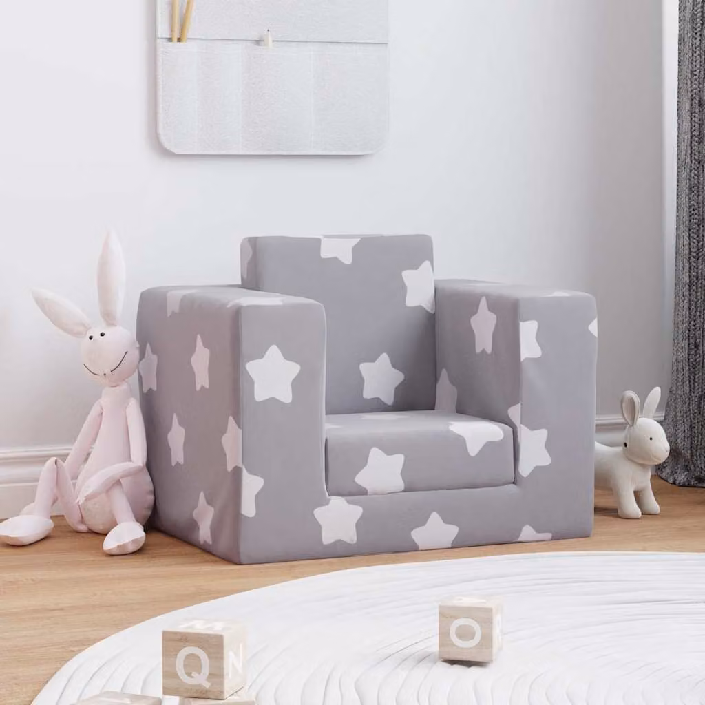 Maison Exclusive - Divano letto per bambini, colore grigio chiaro, motivo stelle, tessuto morbido e peluche