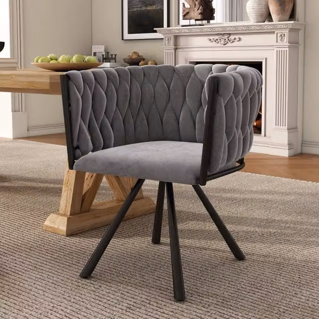 Set di 4 sedie da pranzo FOLYNA girevoli a 360° in velluto grigio con schienale curvo imbottito e gambe in metallo