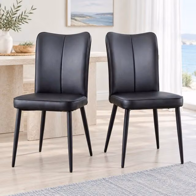 Set 2 sedie da pranzo in PU nero con schienale ergonomico e gambe in metallo HAVRYA