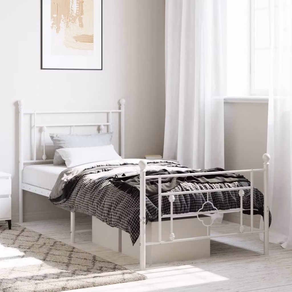 vidaXL Giroletto in metallo bianco con testiera e pediera L/P/H: 105 x 100 x 196 cm