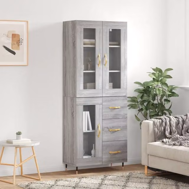 Credenza-Buffet-Armadio da cucina Grigio Sonoma 69,5x34x180 cm in Legno Multistrato 488470
