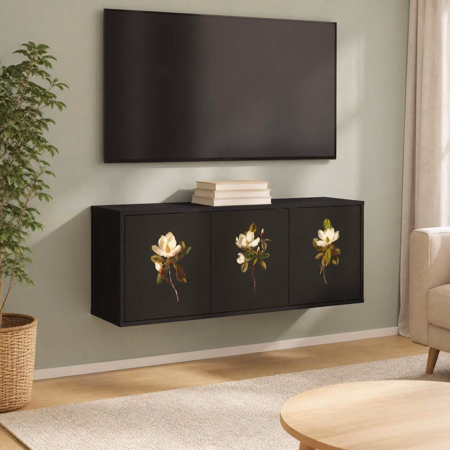 Mobile TV da parete vidaXL BREMEN in Rovere Nero, L 102 x P 33 x H 40 cm