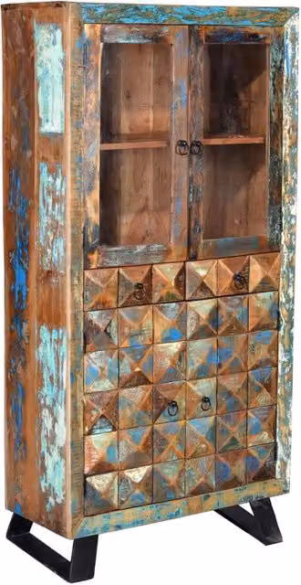 Vetrina Giner y Colomer in legno e metallo marrone con 4 ante in vetro e 2 cassetti in stile industrial – 1