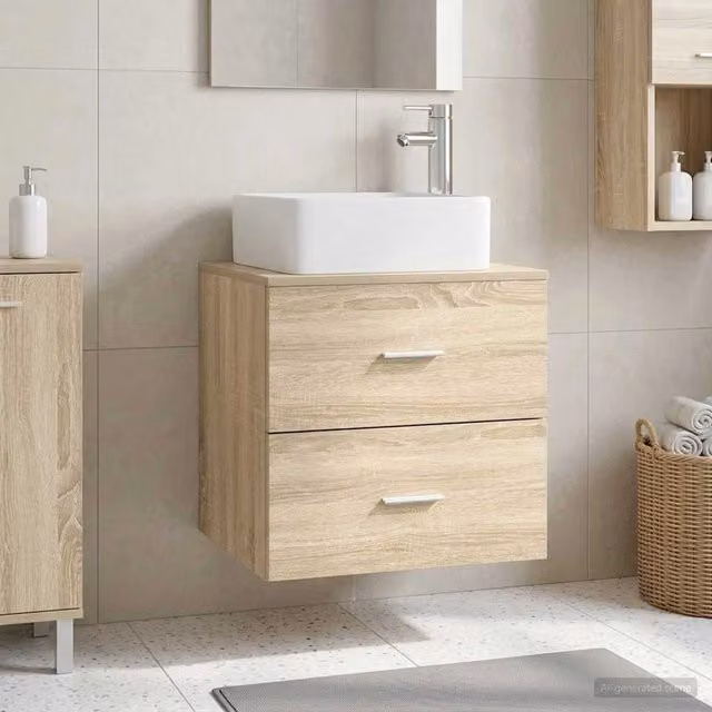 Mobile Lavabo da Parete Moderno vidaXL in Rovere Sonoma Marrone L: 53 cm, P: 34,5 cm, H: 63 cm – 1