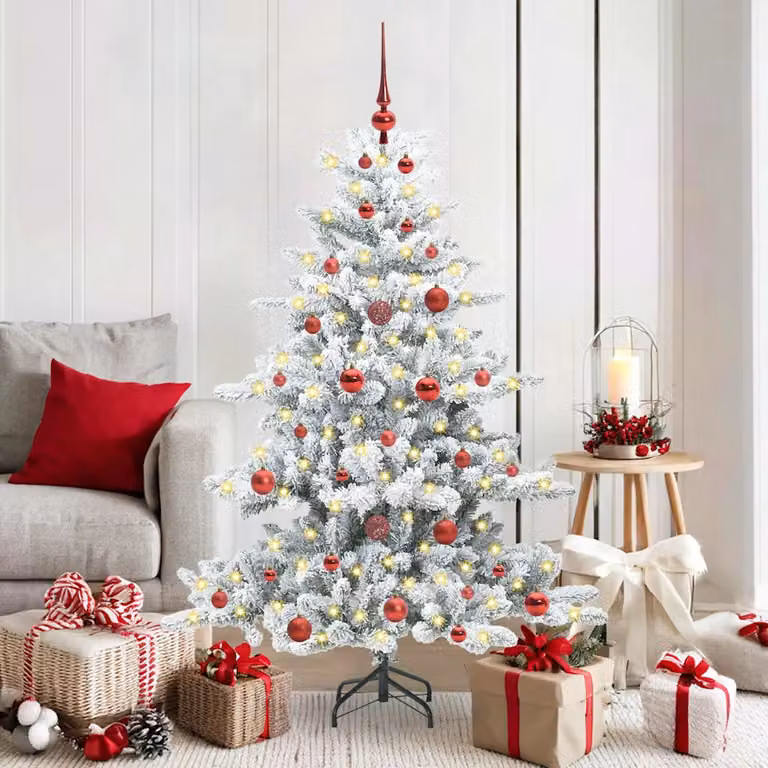 Albero di Natale Artificiale Moderno vidaXL Bianco con Luci LED Warm White e Rami in PVC e Metallo, Altezza: 150 cm