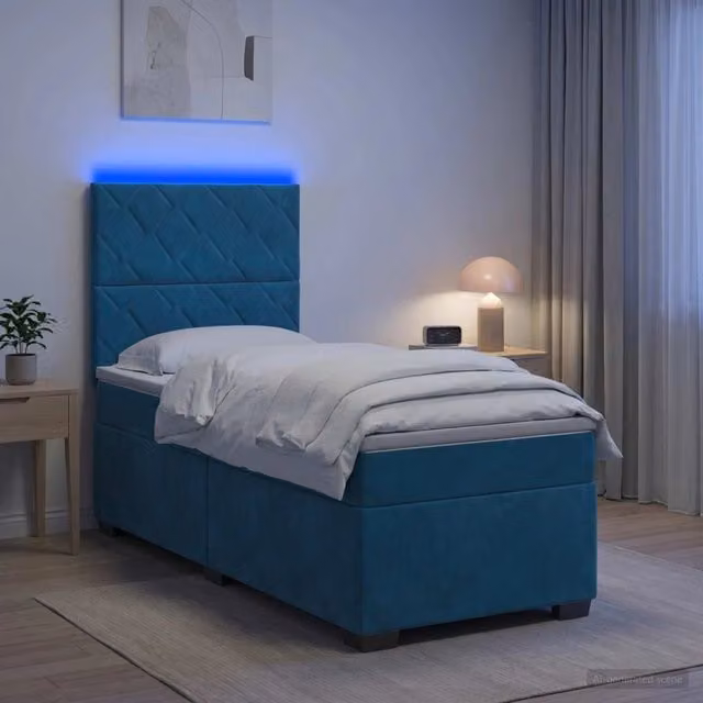 Letto box spring con materasso ibrido vidaXL in velluto blu con base a sollevamento, illuminazione sottostante e porta USB, L/P: 190 x 90 cm – 1