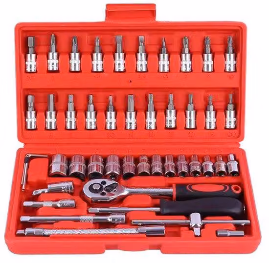 Set di chiavi a bussola da 1/4" composto da 46 pezzi, con chiavi a innesto rapido, set di cacciaviti e prolunga per auto e autocarri
