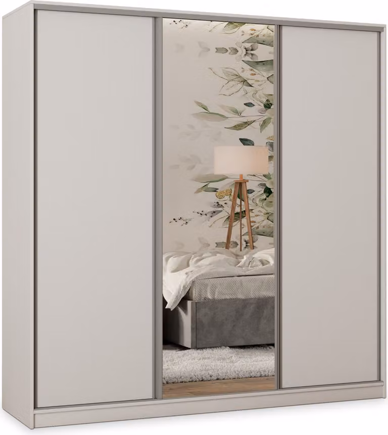 Armadio scorrevole Masseno TARI 200/205/58 cm Armadio con 4 cassetti Armadio per camera da letto a 3 ante con specchio Bianco