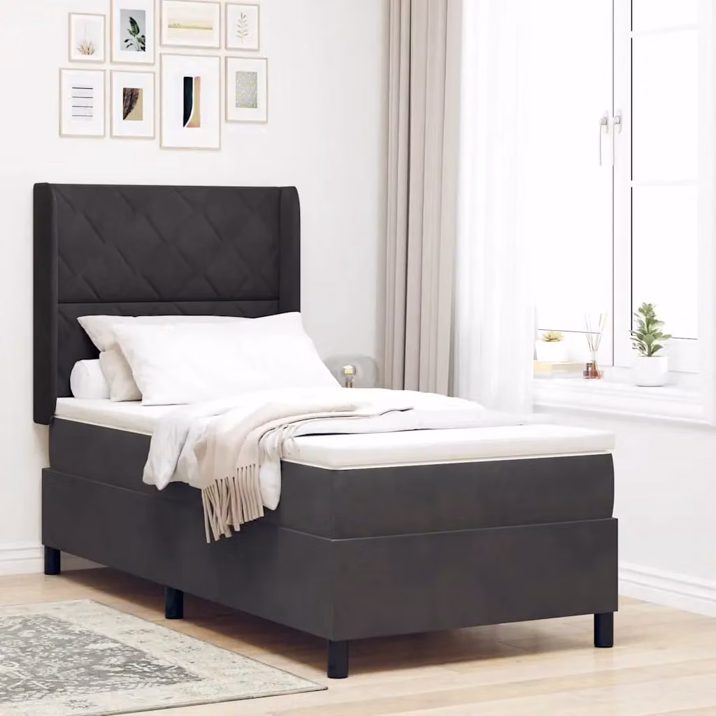 Letto a molle con testiera vidaXL in velluto nero, L/P/H: 200 x 100 x 128 cm – 1