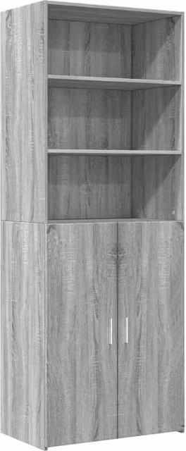 Mobile contenitore moderno con ante a battente e ripiani interni in legno MDF, finitura rovere Sonoma e grigio, H 185 x L 70 x P 42,5 cm