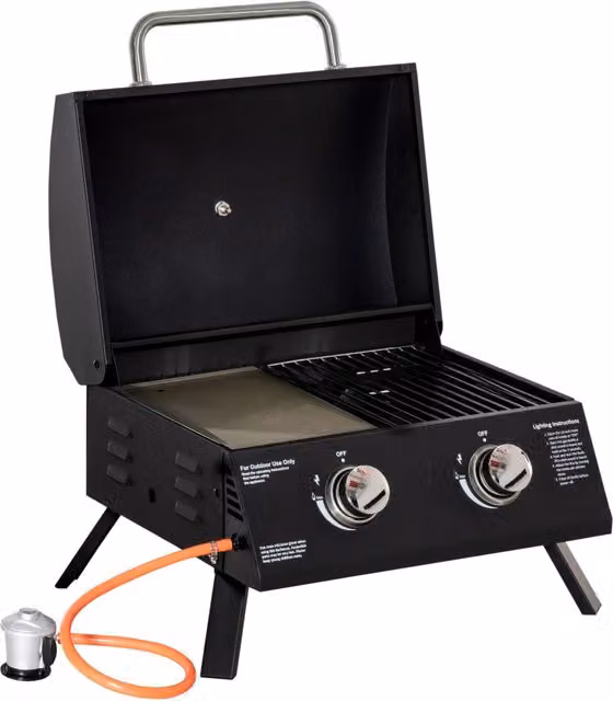 Barbecue a Gas da Tavolo Pieghevole ¨C Minimal ¨C 2 Bruciatori, Nero, 55x46,5x41 cm