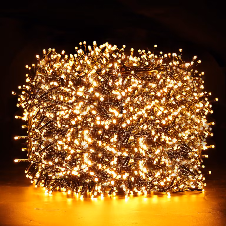 Catena luminosa a LED, 50 metri, 2000 LED, luce bianco caldo, grado di protezione IP44, 8 modalità