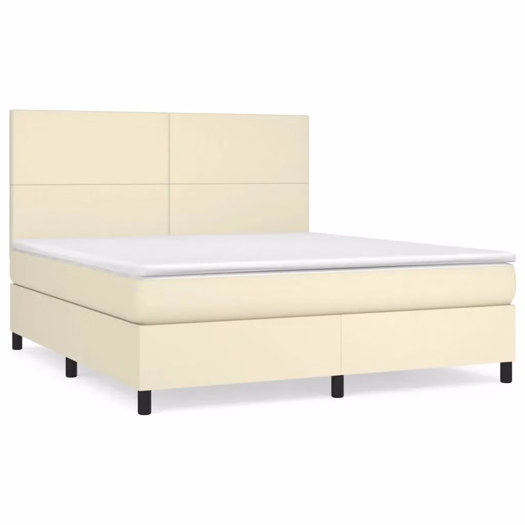 Letto a Molle con Materasso Ibrido vidaXL in Similpelle Beige e Bianco L/P/H: 160 x 200 x 128 cm – 2