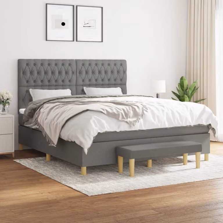 The Living Store Letto a molle con materasso grigio scuro 180x200 cm in tessuto
