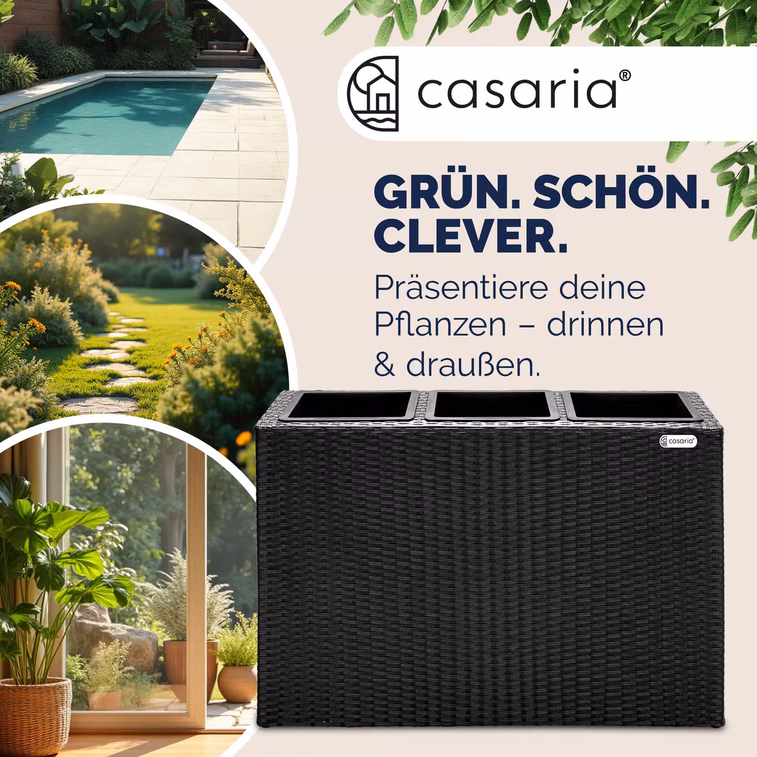 Fioriera da esterno Casaria in polyrattan nera L: 83 cm, P: 30,5 cm, H: 60 cm – 3