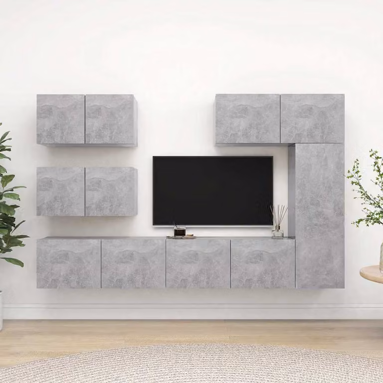 vidaXL Set di Mobili Porta TV Moderno 6 Pezzi Grigio Cemento in Legno e MDF