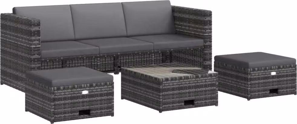 Set Divani da Giardino 4 pz con Cuscini in Polyrattan Grigio