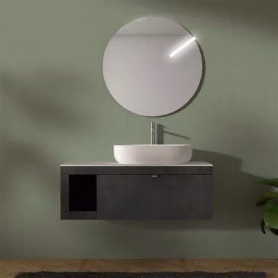 Mobile bagno sospeso Inbagno Maya grigio lava con top carrara, Larghezza: 110 cm