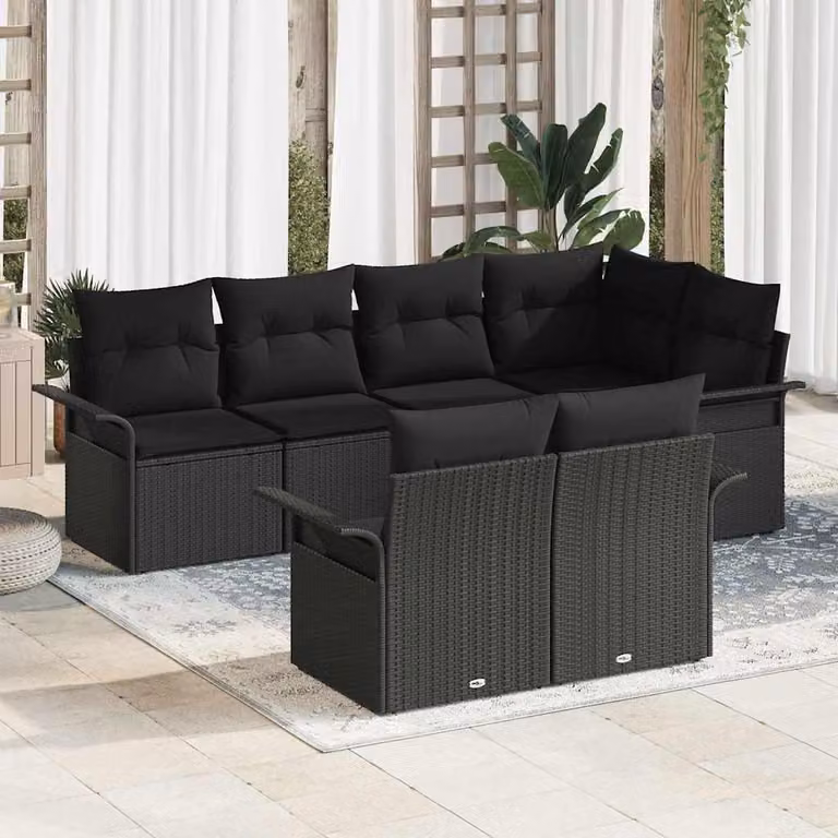 Maison Exclusive - Set Divano da Giardino con cuscino 7 pcs Nero polyrattan
