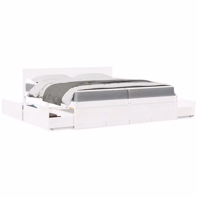 Letto con cassetti e materasso ibrido vidaXL in legno massello di pino bianco e grigio L/P/H: 200 x 200 x 205,5 cm