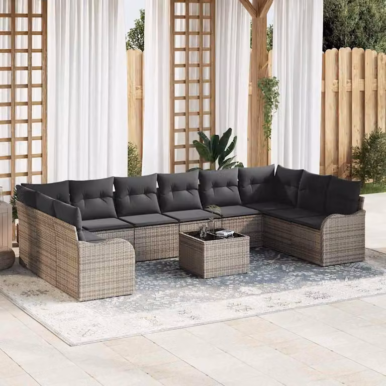 Maison Exclusive - Set Divano da Giardino 11 pcs Grigio polyrattan