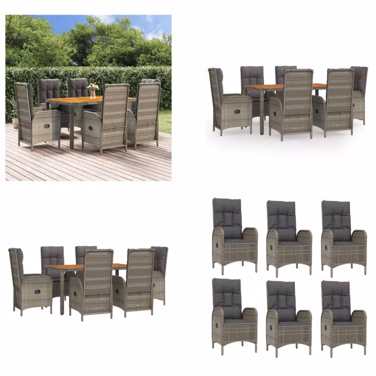 vidaXL Set da pranzo da giardino 7 pezzi con cuscini in poly rattan grigio - Set da pranzo da giardino - Set da pranzo da giardino - Set da pranzo da terrazza