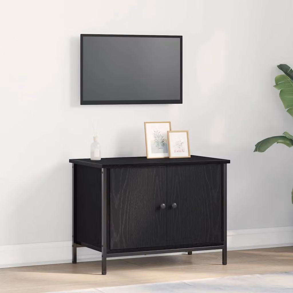 Mobile TV vidaXL moderno in legno ingegnerizzato rovere nero e beige L/P/H: 60 x 35 x 45 cm