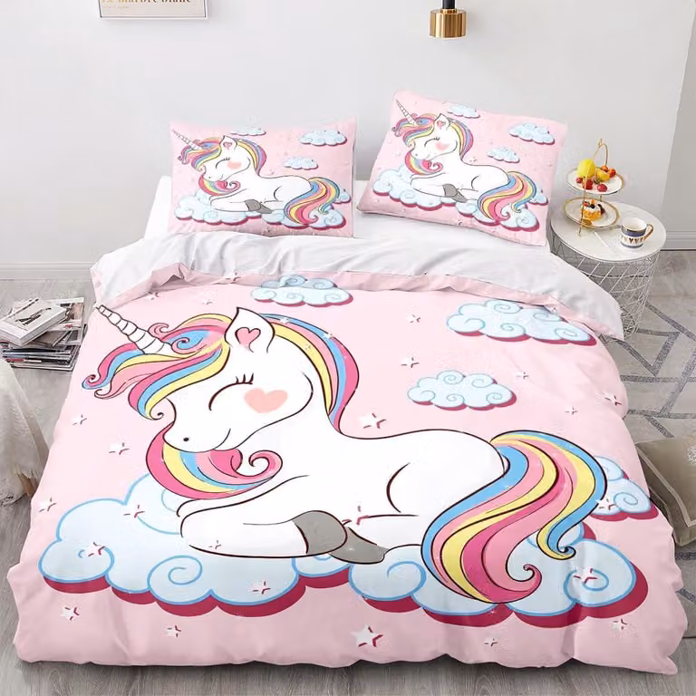 Solidchoice - Set di lenzuola con copripiumino a tema unicorno per bambini, 135x200 cm