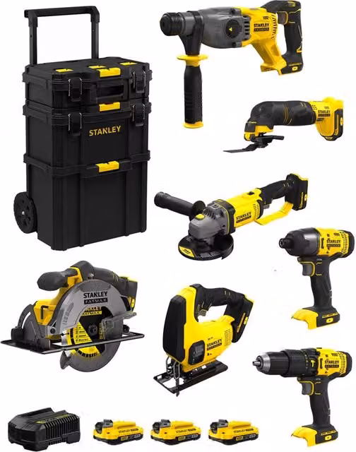 Kit Stanley FatMax SVK708 Giallo con batterie ricaricabili e caddy 3in1