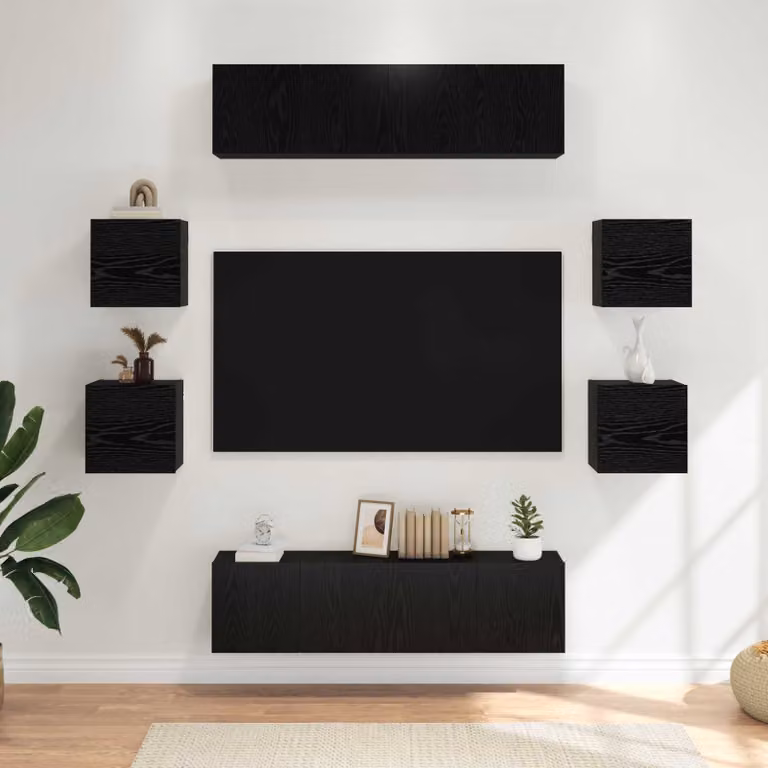 Set mobile TV moderno vidaXL da 8 pezzi in legno ingegnerizzato Rovere e Nero per il tuo soggiorno L: 120 cm, P: 30 cm, H: 36,97 cm