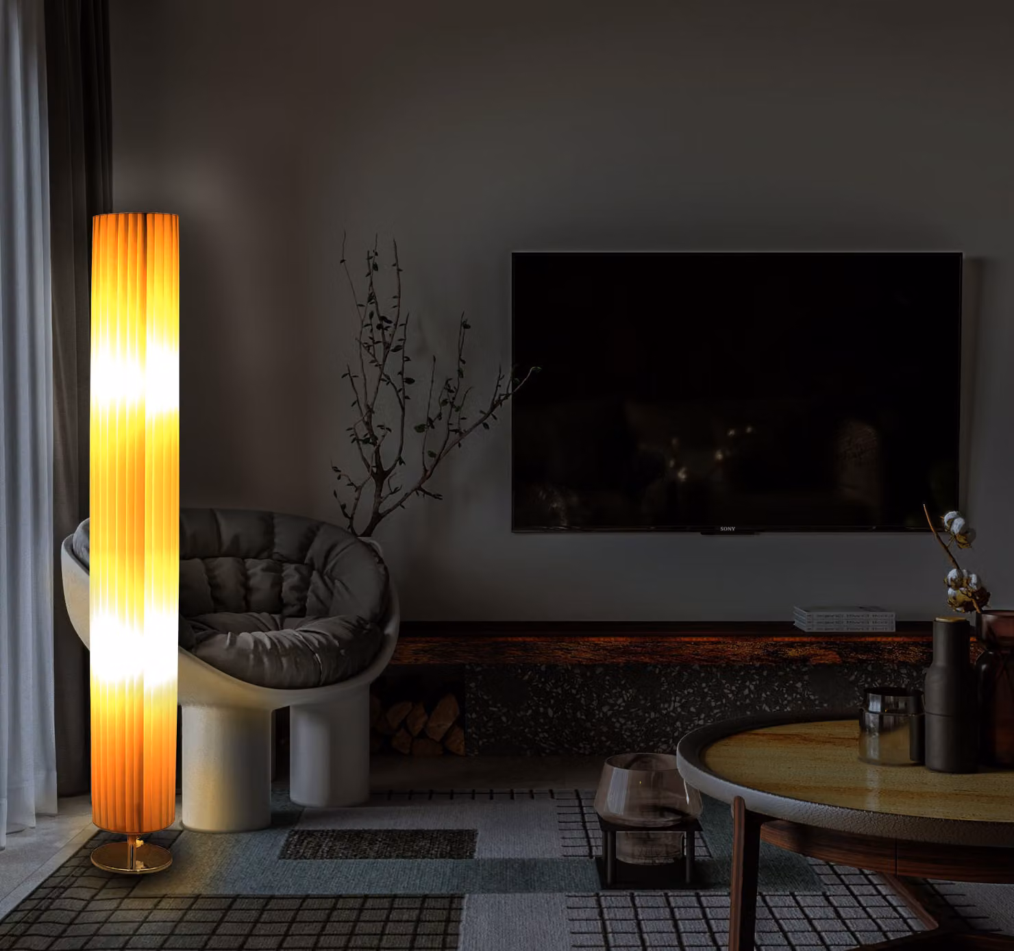 Lampada da terra tonda plissettata "Nizza" in bianco