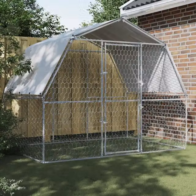 Box per Cani con Tetto e Anta VIDAXL in Acciaio Zincato Argento e Metallo Resistente alle Intemperie