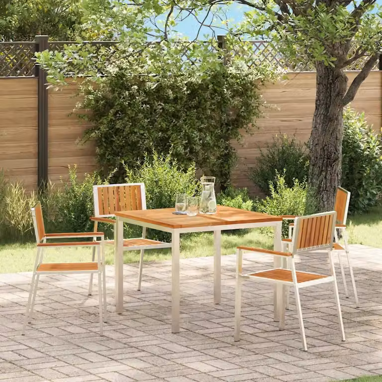 Set di 4 sedie da giardino vidaXL in legno di teak e acciaio inossidabile marrone