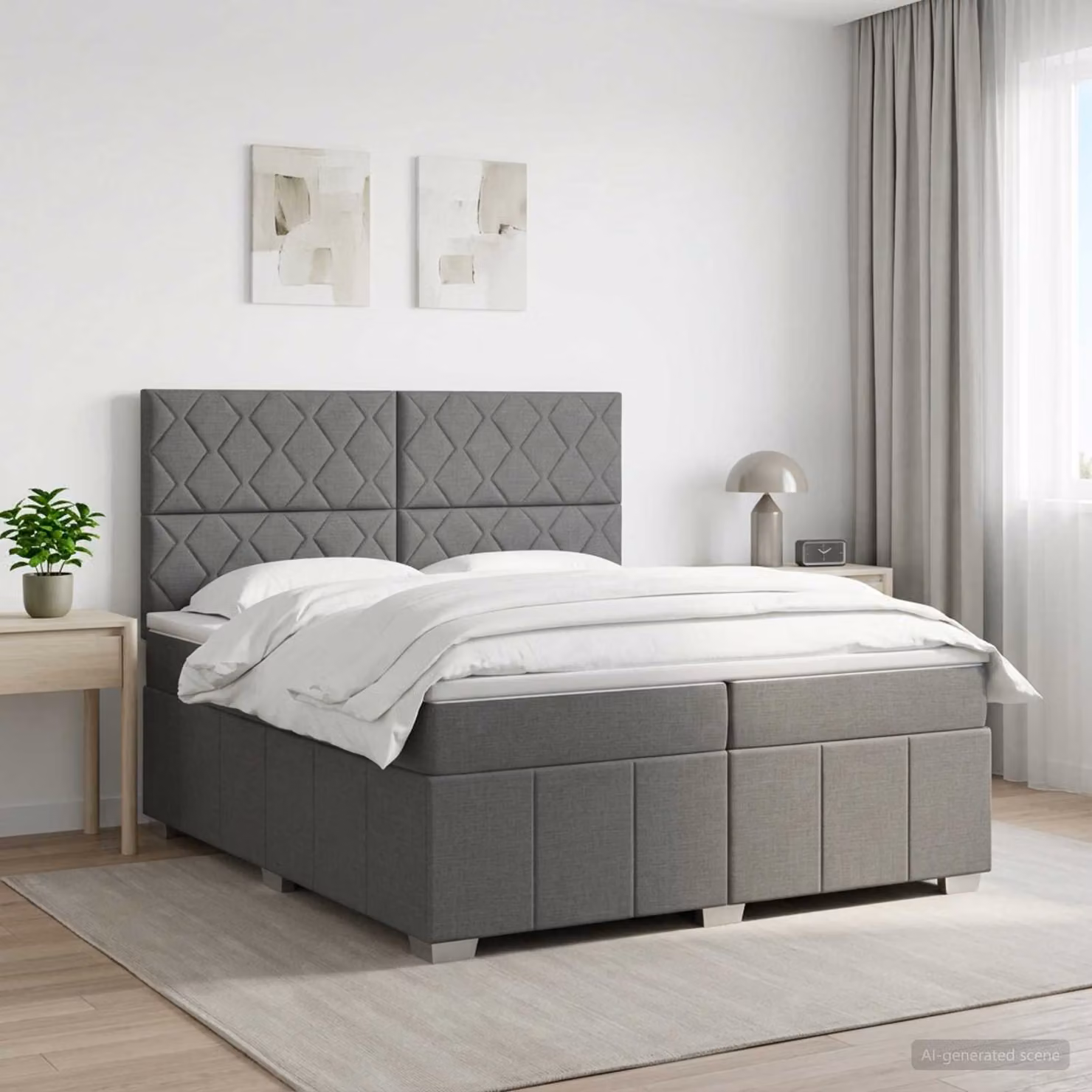 Letto box spring con materasso vidaXL in tessuto Grigio e Bianco, L/P: 200 x 200 cm
