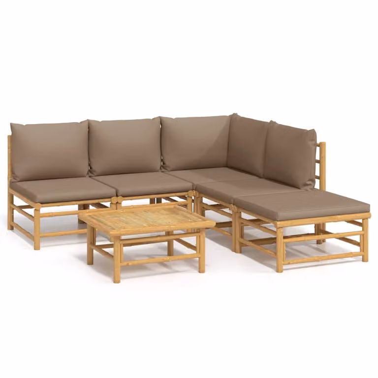 Set Salotto da Giardino 6pz con Cuscini Tortora Bambù