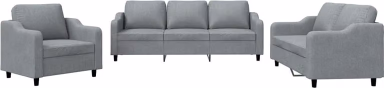 Set di Divani 3 pz con Cuscini Grigio Chiaro in Tessuto