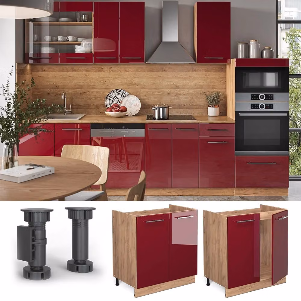 Mobile lavello cucina Fame-Line Vicco bordeaux lucido e rovere dorato L: 80 cm – 2