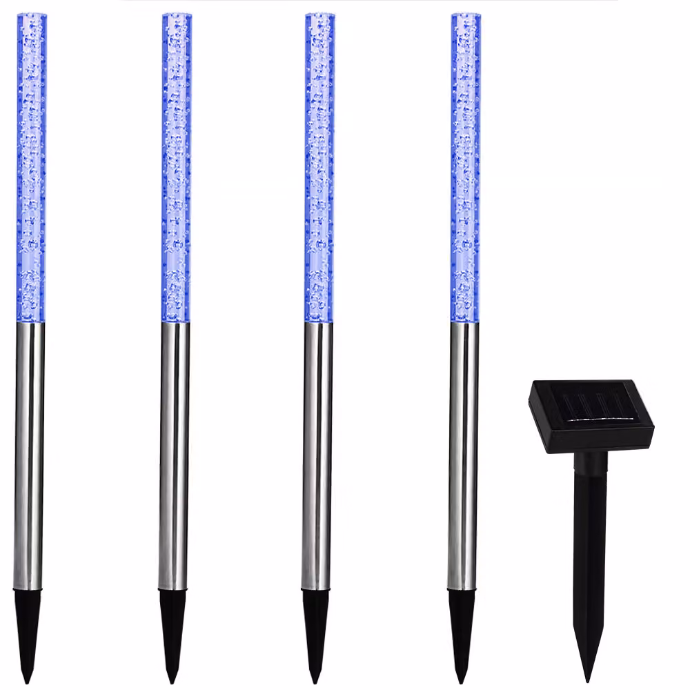 Set di 4 luci solari LED Monzana per giardino con effetto multicolore RGB, finitura argento e sensore crepuscolare, protezione IP44 – 2