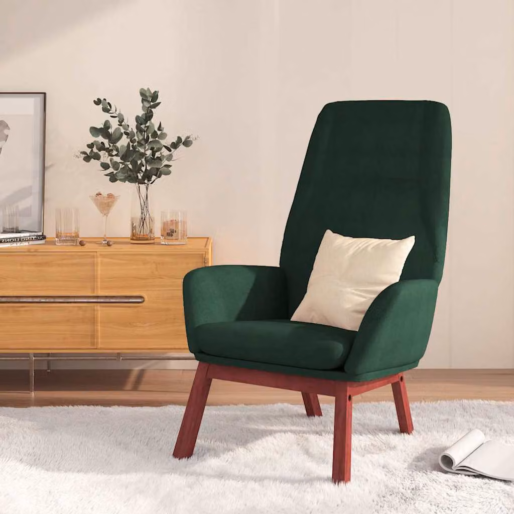 Sedia Relax vidaXL Verde con Braccioli in Tessuto e Struttura in Legno e Metallo
