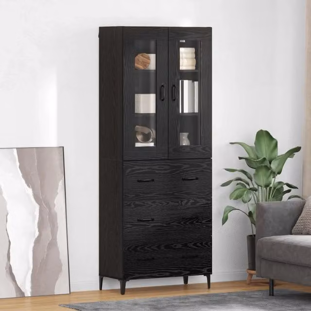 Credenza moderna vidaXL in legno e metallo nero L: 69,5 cm, P: 34 cm, H: 180 cm