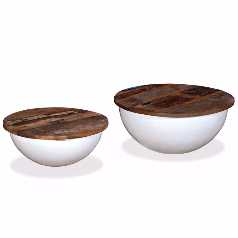 vidaXL set di 2 tavolini da caffè in legno massiccio antico bianco a forma di ciotola