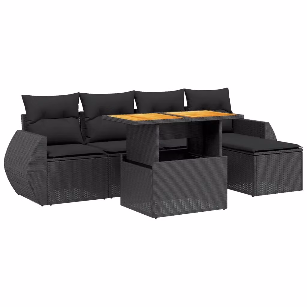 Set Divano da Giardino a L vidaXL 6 pz in Polyrattan Nero con Cuscini e Tavolino da Esterno – 2