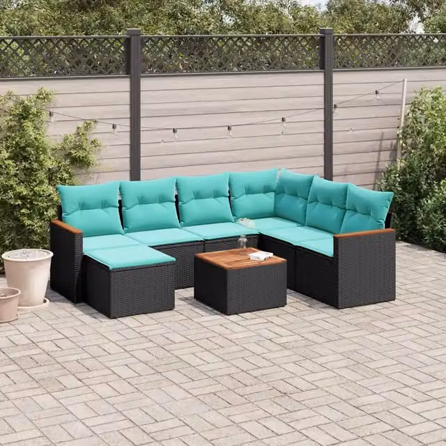 Set Divani da Giardino 8 pz con Cuscini Nero in Polyrattan 3226211
