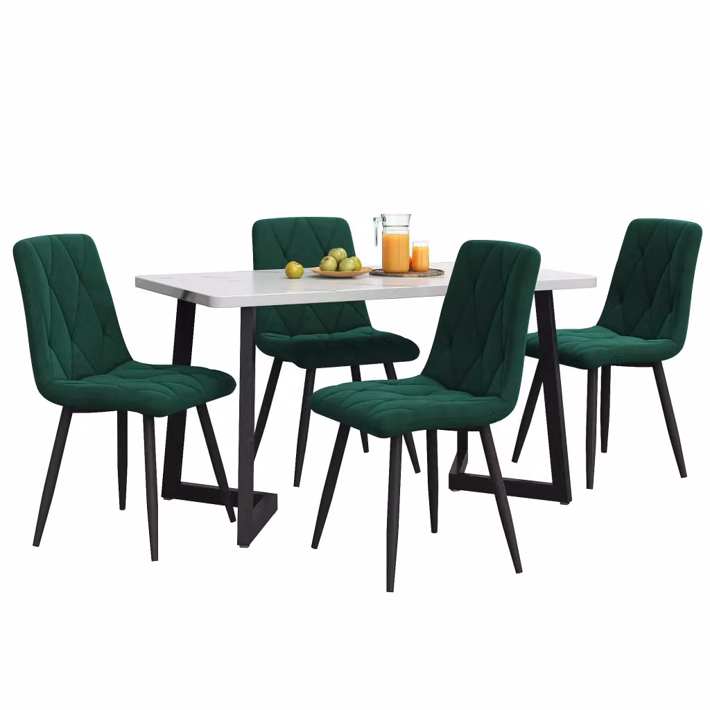 Set da pranzo MINIMAL composto da tavolo allungabile nero e 4 sedie in velluto verde scuro L/P/H: 117 x 68 x 75 cm – 2