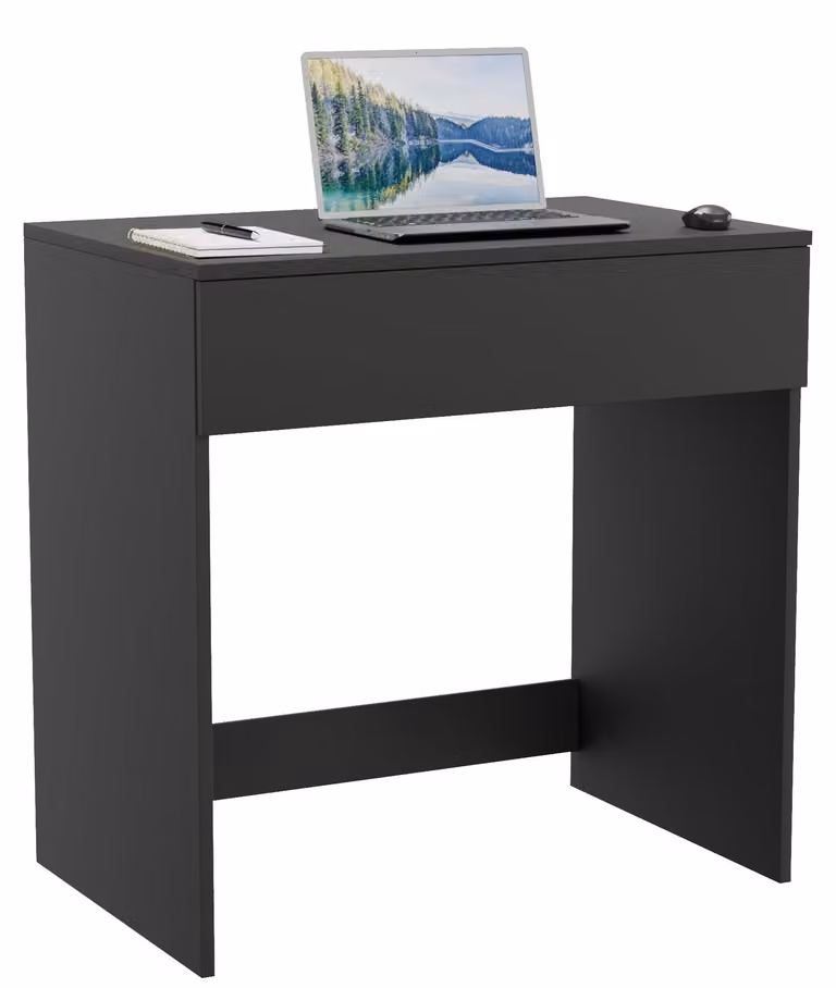 Scrivania con cassetto e specchiera, 75 cm, nera, multifunzionale, ideale per la camera da letto
